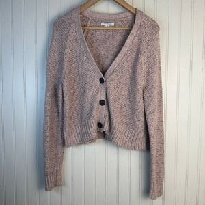 American Eagle Pink Knit Cropped Cardigan Button Front Sweater Women's Large